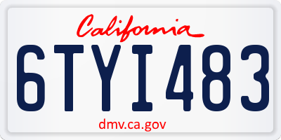 CA license plate 6TYI483