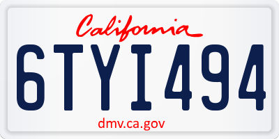 CA license plate 6TYI494