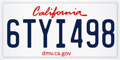 CA license plate 6TYI498