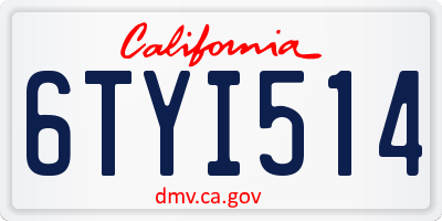 CA license plate 6TYI514