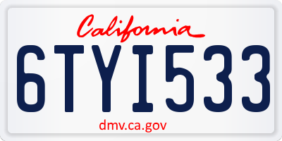 CA license plate 6TYI533