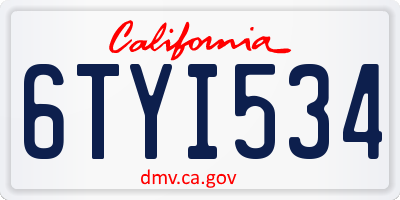 CA license plate 6TYI534