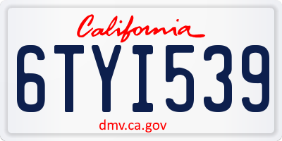 CA license plate 6TYI539