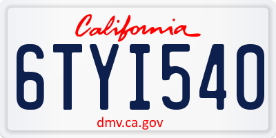 CA license plate 6TYI540