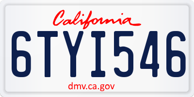 CA license plate 6TYI546