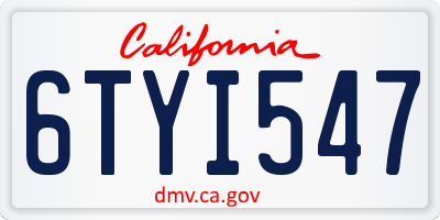 CA license plate 6TYI547