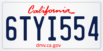 CA license plate 6TYI554