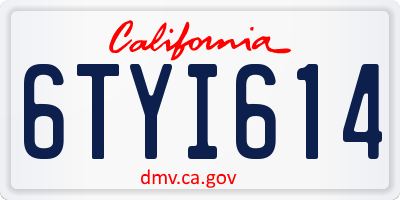 CA license plate 6TYI614