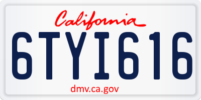 CA license plate 6TYI616