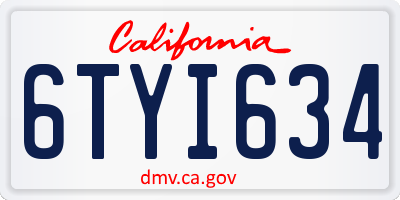 CA license plate 6TYI634