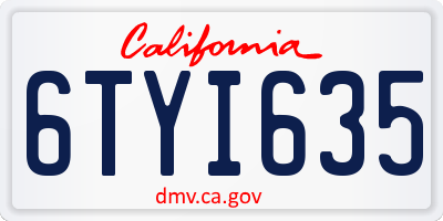 CA license plate 6TYI635