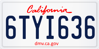 CA license plate 6TYI636
