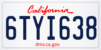 CA license plate 6TYI638