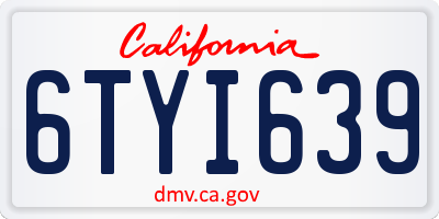 CA license plate 6TYI639