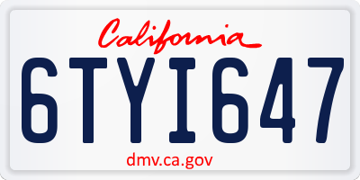 CA license plate 6TYI647