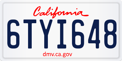 CA license plate 6TYI648