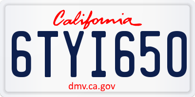 CA license plate 6TYI650