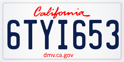 CA license plate 6TYI653