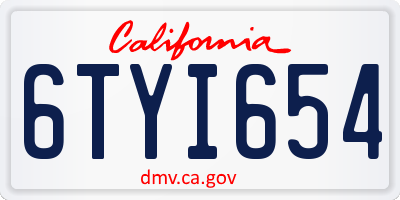 CA license plate 6TYI654