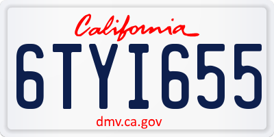 CA license plate 6TYI655