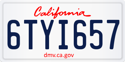 CA license plate 6TYI657