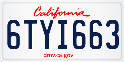 CA license plate 6TYI663