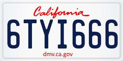 CA license plate 6TYI666
