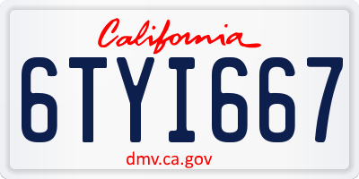 CA license plate 6TYI667
