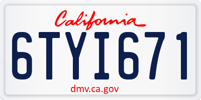 CA license plate 6TYI671