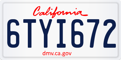 CA license plate 6TYI672