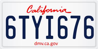 CA license plate 6TYI676