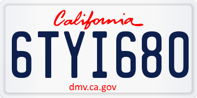 CA license plate 6TYI680