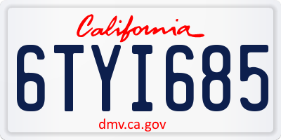 CA license plate 6TYI685