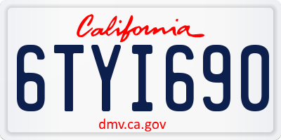 CA license plate 6TYI690