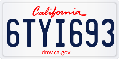 CA license plate 6TYI693