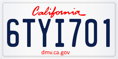CA license plate 6TYI701