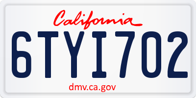 CA license plate 6TYI702