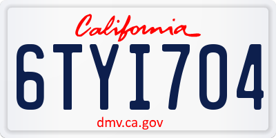 CA license plate 6TYI704