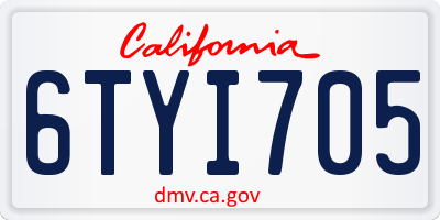 CA license plate 6TYI705