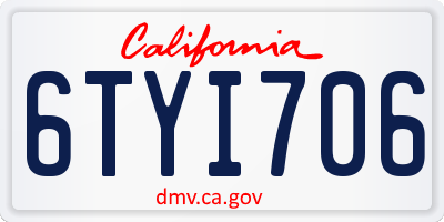 CA license plate 6TYI706