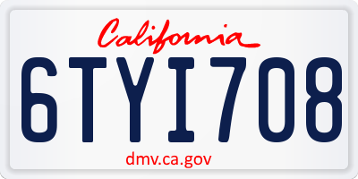 CA license plate 6TYI708