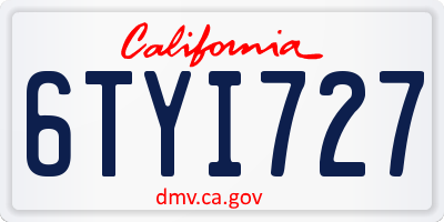 CA license plate 6TYI727