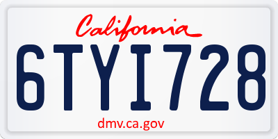 CA license plate 6TYI728
