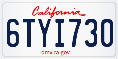 CA license plate 6TYI730