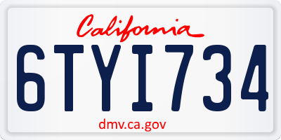 CA license plate 6TYI734