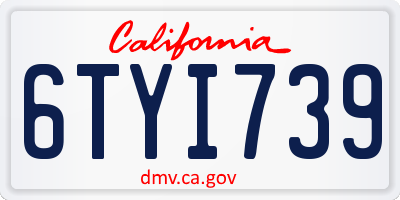 CA license plate 6TYI739