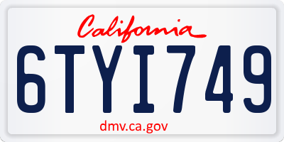 CA license plate 6TYI749