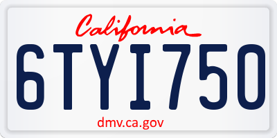 CA license plate 6TYI750