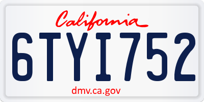 CA license plate 6TYI752