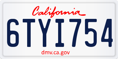 CA license plate 6TYI754